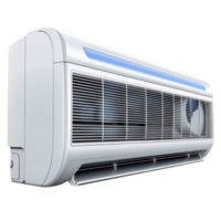 sleek, modern wall mounted air conditioner with digital display and vents, designed for efficient cooling in home or office spaces. unit features minimalist design with white finish png