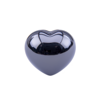 A glossy, reflective heart shaped object with smooth surface and dark, metallic appearance, isolated on transparency background png