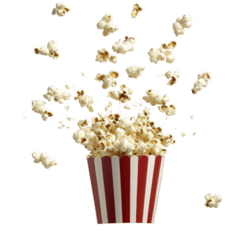 ein gestreift Popcorn Eimer überläuft mit frisch knallte Popcorn, etwas Stücke fliegend im Luft, Erstellen dynamisch und lebhaft Szene. Bild erfasst Wesen von Spaß Film Nacht oder festlich Veranstaltung png