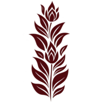 A stylized red floral design with layered petals and leaves, creating elegant and artistic pattern. symmetrical arrangement gives sense of balance and harmony png