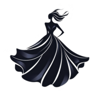 A silhouette of woman in flowing gown with dynamic lines and elegant curves, suggesting movement and grace. design is abstract, with focus on fashion and style png