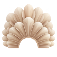 An elegant, symmetrical arch design with fan like pattern of layered, beige, and cream colored elements, creating sophisticated and artistic appearance png