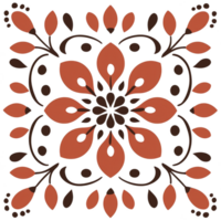 A symmetrical floral pattern with red and black elements creates striking and elegant design. intricate arrangement of leaves and petals forms harmonious and decorative motif png