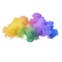 A vibrant cloud of colorful smoke blends seamlessly, showcasing spectrum of hues from yellow to purple, creating mesmerizing and dynamic visual effect png