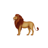 A majestic lion with flowing mane stands proudly, showcasing its strength and regal presence against plain background. lion detailed features and confident stance highlight its role as king of png