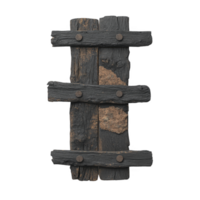 A rustic wooden fence section with weathered, darkened planks and visible nails, showcasing rugged, aged texture. wood appears charred and worn, adding vintage, historical feel to piece png