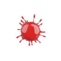 A vibrant red paint splash forms spherical shape with dynamic droplets radiating outward, creating striking visual effect against plain background png