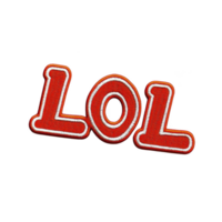 An image features red embroidered patch with text LOL in bold letters, outlined in white, conveying playful and humorous expression png