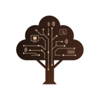 stylized tree with circuit like branches symbolizes technology integration and connectivity, featuring icons like computer, Wi Fi, and search, representing digital growth png