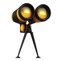 pair of modern binoculars with sleek black and orange design is mounted on tripod, showcasing reflective lens surface. binoculars appear ready for use in outdoor activities png