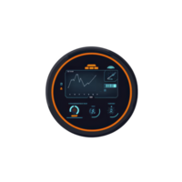 futuristic circular digital interface with graphs and controls, featuring sleek design and vibrant colors, ideal for technology or sci fi themes png