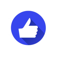 blue circular icon features thumbs up symbol, representing approval or agreement. design is simple and modern, with shadow effect adding depth to image png