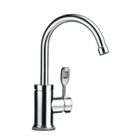 sleek chrome kitchen faucet with curved spout and single lever handle, designed for modern kitchens. shiny finish adds elegance and functionality to any sink area png