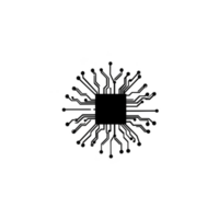 This features central microchip with intricate circuit lines radiating outward, resembling digital sunburst. design symbolizes technology and connectivity png