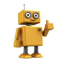 cheerful yellow robot with boxy design and large eyes gives thumbs up, showcasing friendly and approachable demeanor. robot simple, cartoonish style adds to its charm png