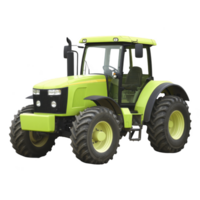 bright green tractor with large tires and modern design, suitable for agricultural work, stands isolated on transparency background. vehicle robust build and spacious cabin are evident png