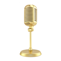 vintage style golden microphone stands elegantly, exuding sense of classic charm and sophistication. Its retro design and shiny finish make it striking piece for any audio setup png