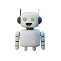 cute, smiling robot with green eyes and antennae stands against transparency background, showcasing friendly and approachable design png