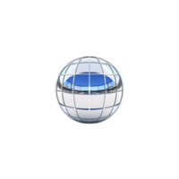 reflective glass sphere with grid pattern showcases modern architectural design, capturing blue sky and building reflections. sphere sleek surface and geometric lines create futuristic feel png