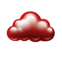 red and white cloud icon with glossy, three dimensional appearance, set against transparent background. design is simple and modern, evoking sense of digital or weather related themes png