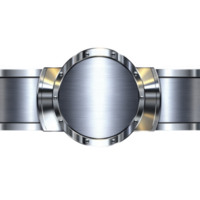 sleek, metallic watch face with brushed silver finish and rivet details, exuding modern and industrial aesthetic. design is minimalist, focusing on circular shape and metallic texture png