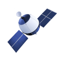 satellite with blue solar panels and white spherical body is depicted, showcasing its technology and design for space exploration png