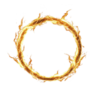 fiery, glowing ring of flames forms perfect circle against transparency background, creating dynamic and intense visual effect. bright orange and yellow flames flicker and dance, adding energy png