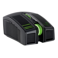 sleek black gaming mouse with green LED lights, featuring futuristic design and ergonomic shape. mouse includes multiple buttons and textured grip for enhanced control png