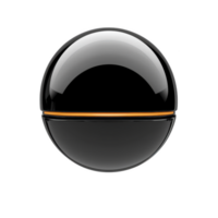 sleek, glossy black sphere with orange stripe encircling its center, creating futuristic and minimalist design. reflective surface adds modern touch png