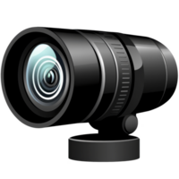 sleek black camera lens with shiny surface and intricate detailing, showcasing its modern design and functionality. lens is positioned at angle, highlighting its curvature and precision png