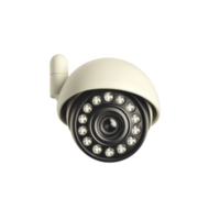 white security camera with infrared LEDs is designed for surveillance, featuring dome shape and wireless connectivity. It is suitable for both indoor and outdoor use png