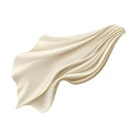 A flowing piece of cream colored fabric is elegantly draped, showcasing its smooth texture and soft folds against plain background. fabric appears weightless, creating sense of movement and grace png