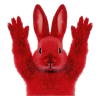 A vibrant red rabbit with its paws raised, showcasing its fluffy fur and playful expression. bright color and lively pose create whimsical and eye catching image png