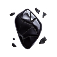 A shiny black stone with cracks and scattered fragments on transparency background. stone glossy surface reflects light, creating striking contrast with rough, matte texture of surrounding pieces png