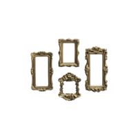 An Ornate gold picture frames with intricate designs are arranged against transparency background, showcasing elegant craftsmanship and vintage style. These frames vary size and shape, adding touch png