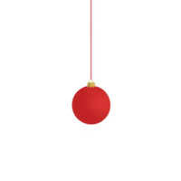 A vibrant red Christmas ornament hangs elegantly from thin string, casting subtle shadow below. ornament glossy surface reflects light, adding festive touch to holiday decor png