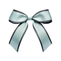 A light blue ribbon bow with black edges is elegantly displayed against plain background, showcasing its decorative and stylish design png