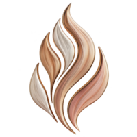 An Abstract flame design with flowing, curved lines warm tones of brown and beige, creating sense of movement and elegance. composition resembles stylized leaves or feathers, adding natural and png