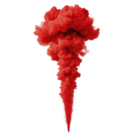 A vibrant red smoke plume rises dramatically against transparency background, creating striking visual effect. dense cloud of smoke forms intricate patterns as it ascends, showcasing dynamic and png