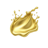 A splash of shiny golden liquid with dynamic motion and smooth texture, isolated on transparency background png