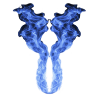 A symmetrical pattern of blue smoke forms abstract, ethereal shape against transparency background, evoking sense of mystery and fluidity png