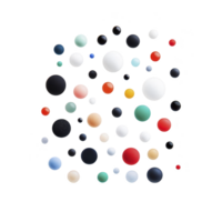 A collection of colorful spheres of varying sizes is scattered across transparency background, creating vibrant and dynamic pattern. spheres are shades of red, blue, white, and more, adding playful png