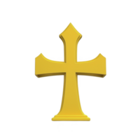 A golden cross with three dimensional design on transparent background, symbolizing faith and spirituality. cross has smooth texture and reflective surface, highlighting its elegant simplicity png