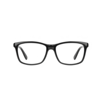 A pair of sleek black eyeglasses with modern design, featuring rectangular frames and clear lenses, isolated on transparency background png