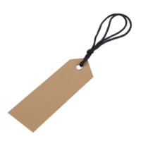 A blank brown paper tag with black string attached, isolated on transparency background. tag is rectangular with pointed end, suitable for labeling or gift wrapping png