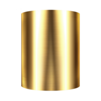A shiny, cylindrical gold metal object with reflective surface stands against transparency background, showcasing its smooth texture and luxurious appearance png