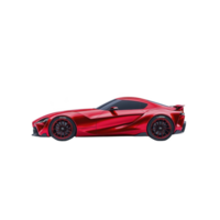 A sleek red sports car with modern aerodynamic design, featuring tinted windows and black alloy wheels, isolated transparency background. car dynamic lines and vibrant color convey speed and luxury png