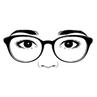 A minimalist illustration of pair of eyeglasses with detailed eyes and eyebrows, conveying sense of curiosity and focus. design is simple yet expressive, highlighting importance of vision and style png