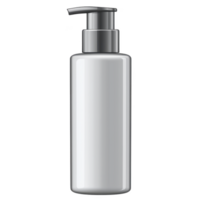 A sleek white pump bottle with metallic dispenser, ideal for cosmetics or skincare products, stands against plain background, emphasizing its minimalist design png