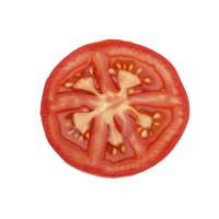 A vibrant slice of fresh tomato with visible seeds and juicy texture, showcasing its natural red color and intricate interior pattern png